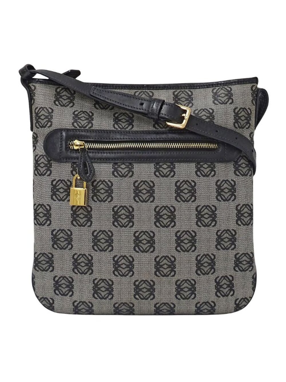 Loewe Shoulder Bag Gray Black Anagram Pattern